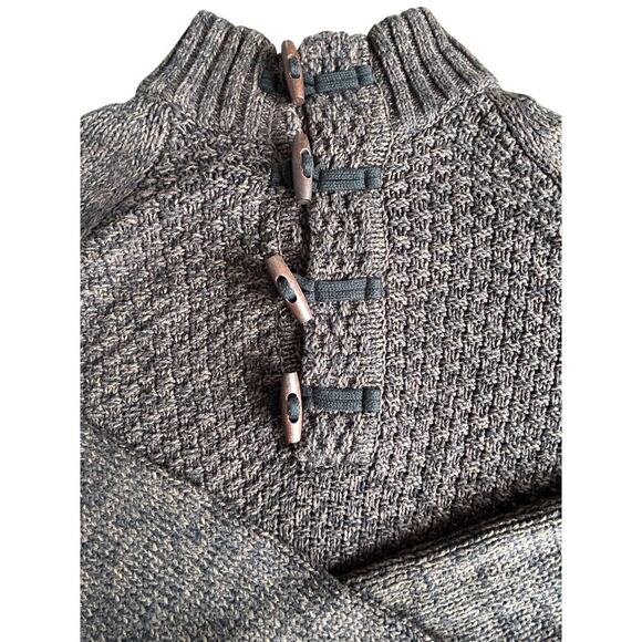 JB Holt Medium Pullover Men’s Knit Sweater Gray Cream 1/4 Toggle Kangaroo Pocket - Picture 2 of 9